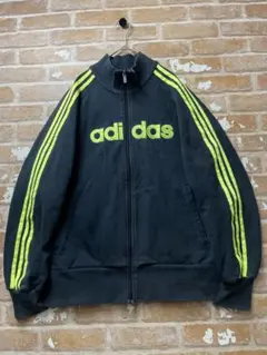00s　adidas アディダス　トラックジャケット　スウェット　文字ロゴ　蛍光