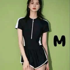 水着 M フィットネス水着 ジム ワンピース 体型カバー スポーティー 半袖