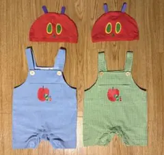 はらぺこあおむし オーバーオールセット 帽子付き（青・緑）