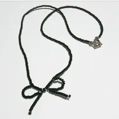 リボンビーズネックレス 黒 ブラック ペンダント チョーカー ハンドメイド