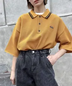 《JaVaコラボ》大人のスポーティー　オーバーサイズニットポロ　半袖　オレンジ