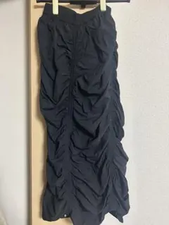 黒 ギャザー入り ロングタイトスカート