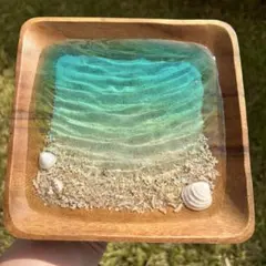 レジン　海アート　波紋　アカシア　四角型トレー・大　小物入れ　No.1137