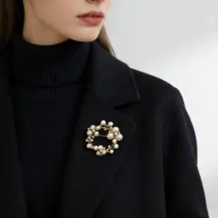 【パールブローチ】胸元ピン　入学式　卒業式　上品　コサージュ　ゴールド