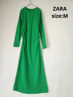 ZARA ロングワンピース　カットソーワンピース　シャーリング　長袖