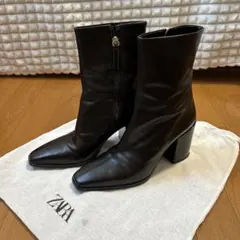 ZARA ダークブラウン レザー ブーツ EUR 39