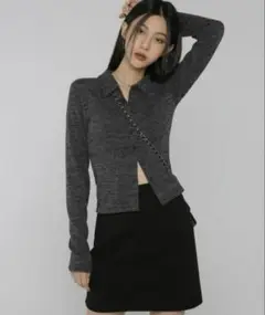 BLACKUP ミックスカラークロップシャツ