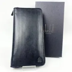 ダンヒル 長財布 ラウンドファスナー ウィンザー ロゴ 総柄 革 黒