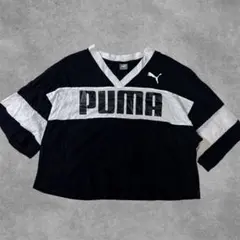 PUMA プーマ フットボールTシャツ Vネック Y2K 黒 M 短丈