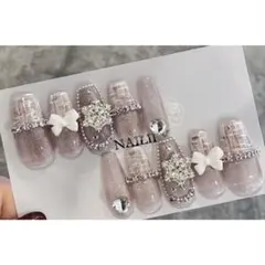 ネイルチップ マグネット ツイード 結晶 リボン キラキラ ガーリー