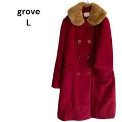グローブ　ロングコート　L　ファー　レッド　ワールド　2WAY　W　1441