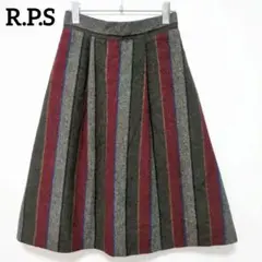 R.P.S フレアスカート ひざ丈 ストライプ柄 厚手 レトロ 総柄 古着 秋冬