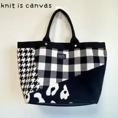ニットイズキャンバス　千鳥柄×ギンガムチェック　　モノトーン柄 トートバッグ