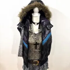 平成ギャル y2k　ファーダウンベスト　グランジ　お兄系　光沢　平成女児