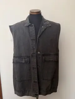 ダークグレー ノースリーブデニムベスト FREE