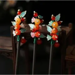 かんざし華やかカラフルお花簪訪問着お呼ばれ和装浴衣普段使い髪留め飾りチャイナあか