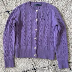 【美品✨】ポロラルフローレン　カーディガン　ケーブルニット　カシミヤ　刺繍　紫