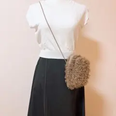 【美品】もこもこショルダーバッグ ポーチ プードル スマホ ブラウン モカ