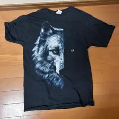 狼プリント ブラック Tシャツ