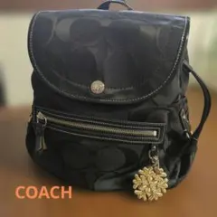 コーチ　リュック　シグネチャー　キャンバス×レザー 黒　キーホルダー付2点セット