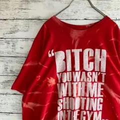 アメリカンアパレル Tシャツ メッセージ ブリーチ タイダイ ビッチ 赤XL古着