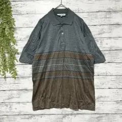 A1033　GLENFIELD　グレーとブラウン　ポロシャツ　半袖　L