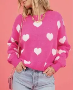 ハート柄ピンクニットセーター