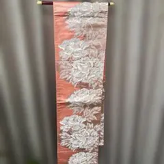 花柄 刺繍　袋帯 ピンク 絹製