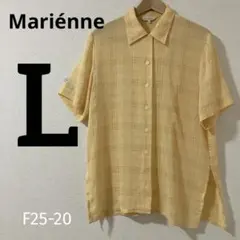 Mariénne 黄色 イエロー 半袖チェック 襟 シャツ スリット 春夏【L】