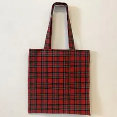 ハンドメイド　赤のタータンチェック柄　フラットバッグ　肩掛け