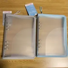 ダイソー　6リングファイル　水色　グレー　2個セット