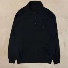 イタリア製　メリノウール使用　ニットポロ　ブラック　ミドルゲージ肉厚
