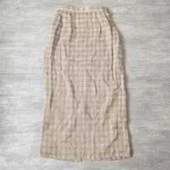 80s 昭和レトロ ロングスカート チェック リネンライク Iライン クラシカル