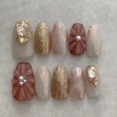 現品　即日発送！　ニュアンスネイルチップ　成人式　振袖　和装　和柄　ぷっくり