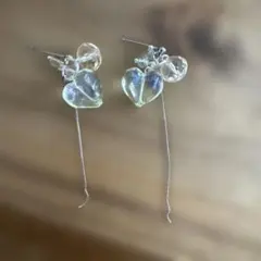 ハート型クリアビーズロングピアス