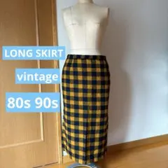 80s 90s vintage チェック柄 ペンシル　ロングスカート ウール