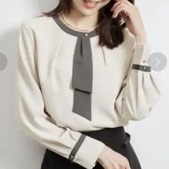 ROPE' PICNIC ジョーゼット配色ボウタイ風ブラウス