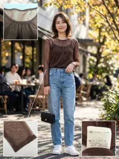 ANAYI シアーカットソー ブラウン M 七分袖 日本製 上品 シースルーのサムネイル