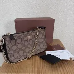 COACH コーチ シグネチャー チェーンバッグ ポーチ ブラウン系 美品
