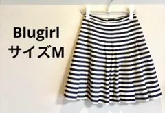 Blugirl未使用タグなし紺白ボーダーフレアスカートM上品膝丈マリンのサムネイル