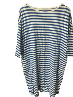 フォークアンドスプーン　ロングTシャツ　ボーダー　５分丈　ブルーワンピース