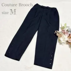 美品✨【クチュールブローチ】ウエストリボンスラックス 裾ボタン飾り グレー M