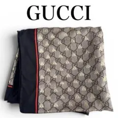 【極美品】GUCCI グッチ 大判スカーフ GG柄 ビー bee 総柄 シルク