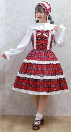 axes femme kawaiiタータンチェックジャンスカ ワイン