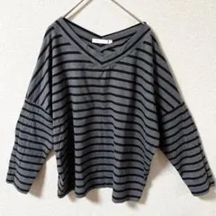 AMERICAN HOLIC ボーダーVネック 5分袖カットソーLサイズ