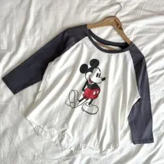 ミッキーマウス プリント Tシャツ　七分袖　日本製　ラグラン　ロンT 七分袖
