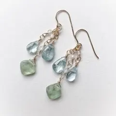 1253 天然石ピアス プレナイト アクアオーラ クラウディクォーツピアス