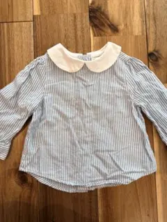 Ralph Lauren 青と白のストライプ襟付き長袖シャツ