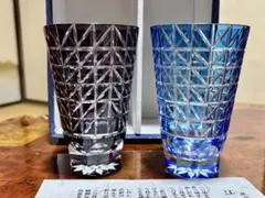 ☆超希少品☆薩摩切子 藍 亀甲つなぎタンブラー（切子、江戸切子、薩摩切子） ☆超希少品☆薩摩切子 藍 亀甲つなぎタンブラー（切子、江戸切子、薩摩