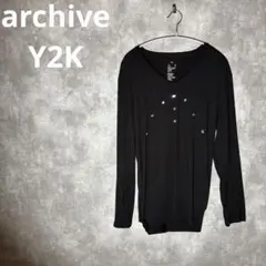 Y2K archiveラインストーン ロンT ギャル男グランジ サイドスリット